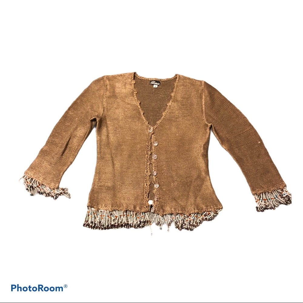 Vintage Elaris Bronze knit beaded cardigan